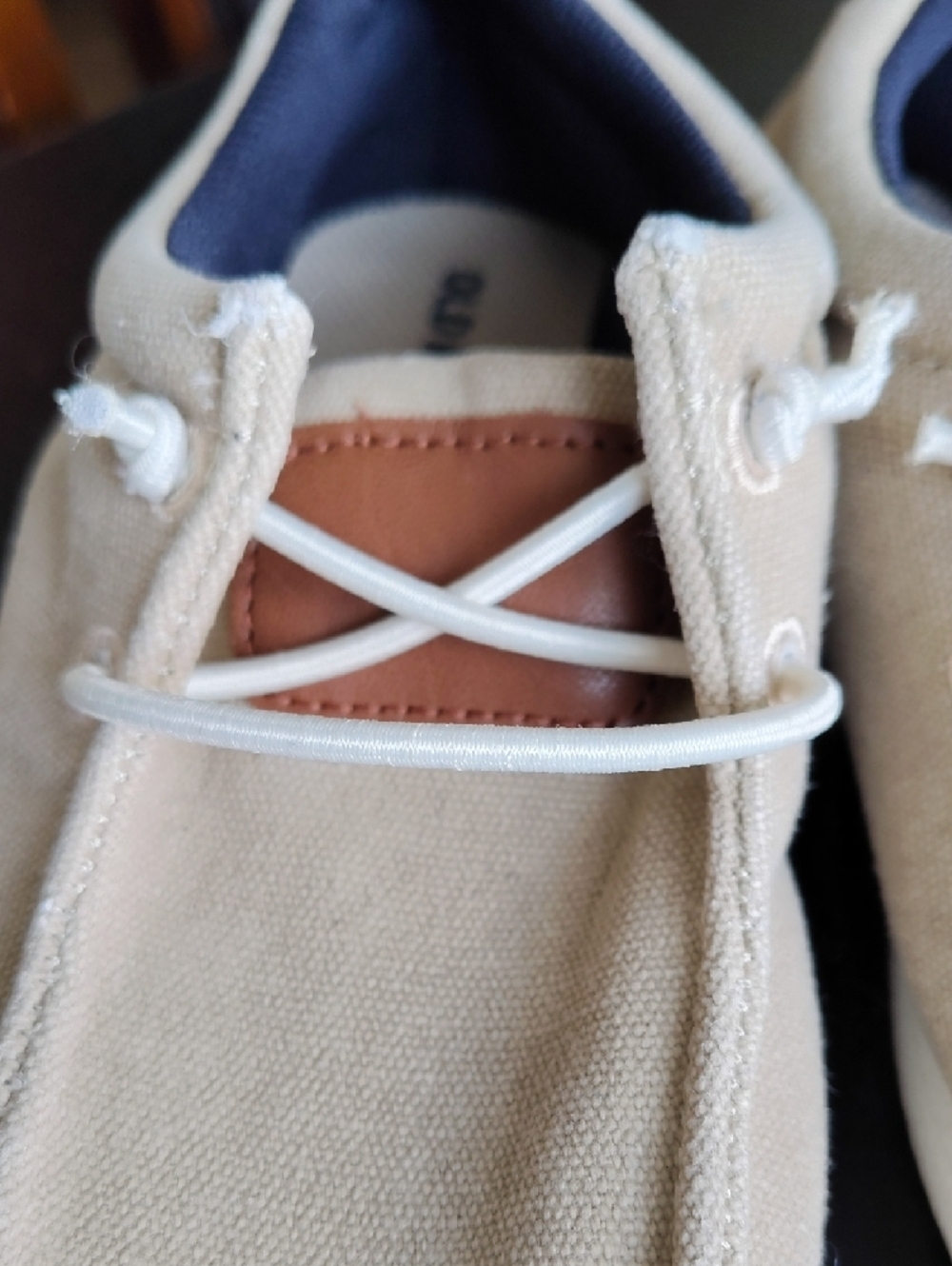 Old Navy Beige Canvas Boat Shoes with Navy Lining and Tan Trim - Picture 3 of 7